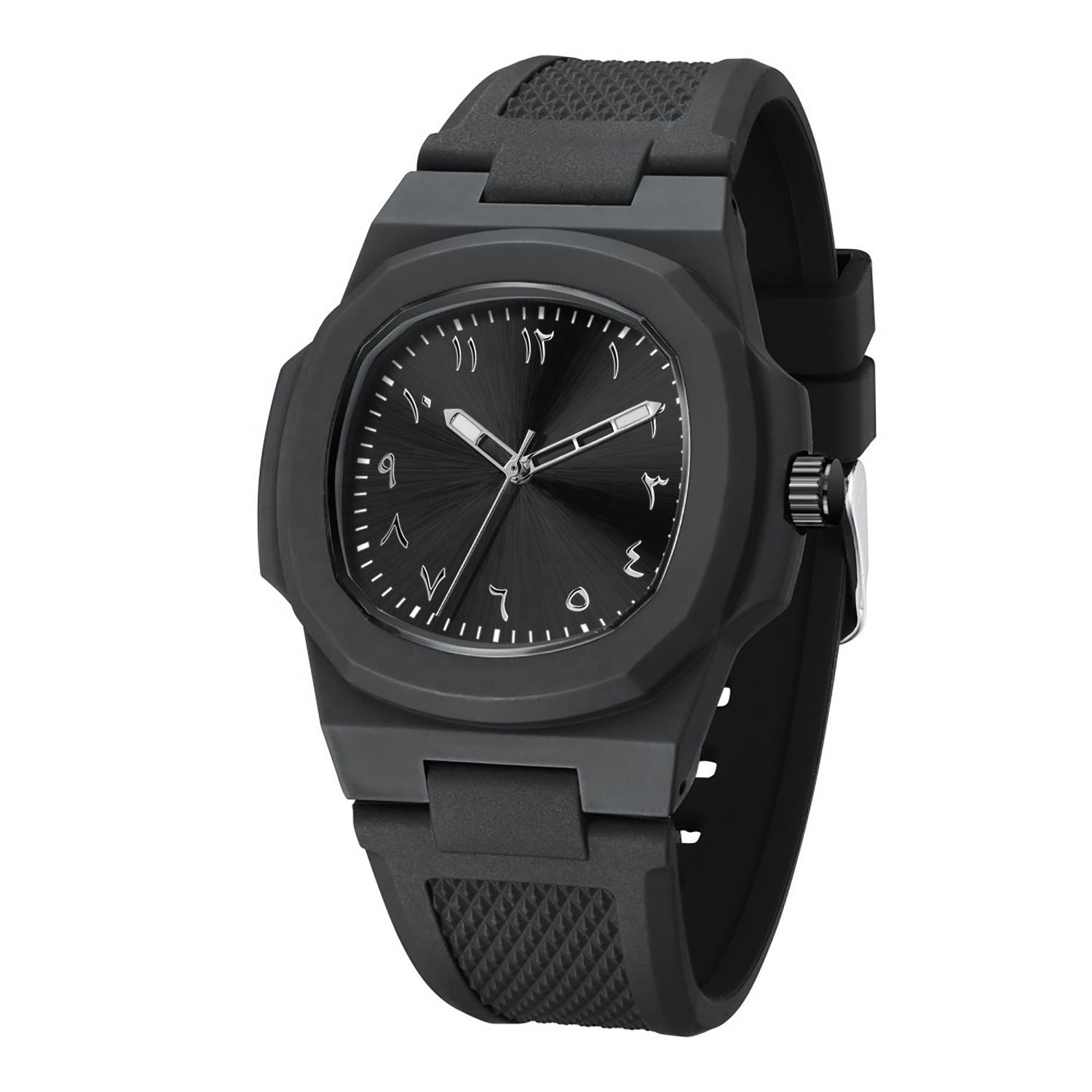 Custom Logo Arabic Dial Square Quartz Wristwatch – Luminous, Waterproof, Silicone Strap
